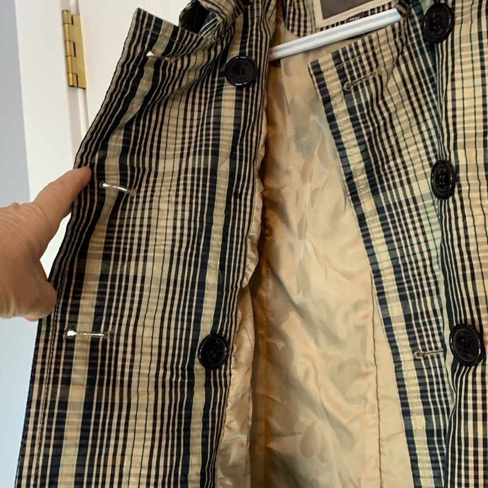 Jacob Beige Navy Plaid Trench Coat women’s extra small Buckles Buttons Classy - Picture 3 of 13